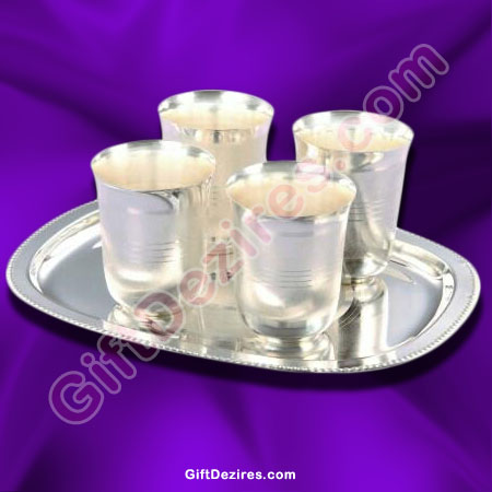German Silver Gifts-Set of 4 Glasses with Tray